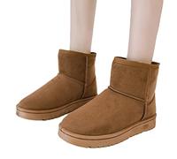 Osheoiso Bottes Femme Mode Chaussures Bottes de Neige Hiver avec Fourrure à Talons Plats Chaude Boots Plates Chaussures Bottines Bottes Antidérapant Pas Cher A Marron Clair 35 EU