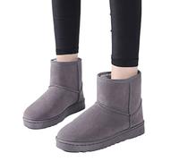 Osheoiso Bottes Femme Mode Chaussures Bottes de Neige Hiver avec Fourrure à Talons Plats Chaude Boots Plates Chaussures Bottines Bottes Antidérapant Pas Cher A Gris 37 EU