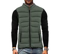 Osheoiso Casual Veste Doudoune sans Manches Homme Légère Décontracté Zippé Chaud Veste Matelassé Pas Cher Gilet Randonnée Sport Gilet Couleur Unie Hiver A Vert Foncé L