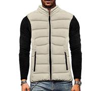 Osheoiso Casual Veste Doudoune sans Manches Homme Légère Décontracté Zippé Chaud Veste Matelassé Pas Cher Gilet Randonnée Sport Gilet Couleur Unie Hiver A Beige M