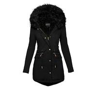 Osheoiso Chaude Manteau Femme Doudoune à Capuche Manche Elegant Longue Veste Devant Ouvert Poches Outwear Casual Chaud Tops C Noir 4XL