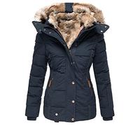 Osheoiso Chaude Manteau Femme Doudoune à Capuche Manche Elegant Longue Veste Devant Ouvert Poches Outwear Casual Chaud Tops B Bleu S