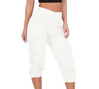 Osheoiso Femme 3/4 Pantalons Capri Jeans Dames Cargo Pantalon Été Casual Pant avec Poches Pantalon Court 3/4 Sarouel Pantacourt Jeans Leggings à Grandes Tailles A Blanc XXL
