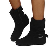 Osheoiso Femme Bottes Courtes Bottes Rétro Bottes de Randonnée Casual Bottes de Neige Antidérapantes Chaudes de Haut Vintage Chaussures Hiver Boots Pas Cher A Noir 36 EU