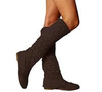 Osheoiso Femme Été Bottes Plate Chaussures Élégant Respirant Gladiateur Broderie Slip-on Chaussures Mode Engrener Haute Bottes 35-41 Café 41 EU
