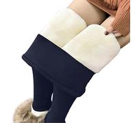 Osheoiso Femme Legging Doublé en Polaire Chaud Vintage Collants Leggings Épais en Laine Thermique Hiver Doublure Velours Leggings Pantalon Élastiques Taille Haute A Bleu Foncé M