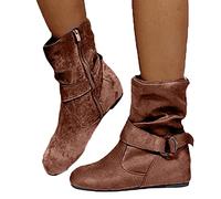 Osheoiso Femme Mode Bottes Thermiques Bottes de Randonnée Décontractées Fille Chic Élégant Bottes de Neige Plates Vintage Chaussures Boots Grande Taille A Marron 38 EU