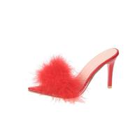 Osheoiso Femme Mode Sandales Chaussures Haut Talon Sandals Sexy Faux Plume À Talons Hauts Pantoufle Pas Cher Chaussures Sandales à Talons Aiguilles B Rouge 36 EU