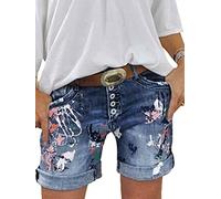 Osheoiso Femme Short Mode Casual D'ÉTé Denim Taille Haute Short Jean Imprimé Denim Sexy Chaude Pantalons Bermuda Pants Bleu Foncé 3XL