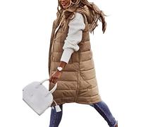 Osheoiso Femmes Casual Veste Chaud Doudoune Sans Manches Gilet Fermeture Éclair Gilet Long Matelassé Gilet Décontracté De Couleur Unie avec Poches