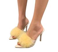 Osheoiso Femmes Sandales Plume Chaussures Haute Talon Faux Plume À Talons Hauts Pantoufle Été Soirée Sandales Élégant Femmes Pantoufles Grande Taille B Jaune 39 EU