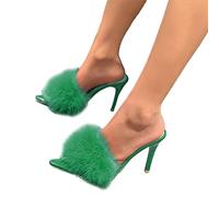 Osheoiso Femmes Sandales Plume Chaussures Haute Talon Faux Plume À Talons Hauts Pantoufle Été Soirée Sandales Élégant Femmes Pantoufles Grande Taille B Vert 43 EU