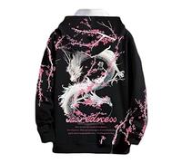 Osheoiso Harajuku Style Femme Capuche Casual Sweat à Capuche Pull Kawaii Sweat Shirt Imprimé Chic Hoodie à Manches Longues Femme Mode Sweater Oversized J Noir L
