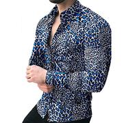 Osheoiso Homme Chemise à Manches Longues Travail Chemisier Léopard et Chic Top Hauts Imprimé Blouse Sexy Col V Casual Chemise Vintage B Leopard M