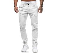Osheoiso Hommes Chino Couleur Unie Chic Eté Décontracté Coupe Ajustée Streetwear Moulants Jeans Trekking Cargo Extensible A Blanc L