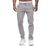 Osheoiso Hommes Chino Pantalon Couleur Unie Chic Été Décontracté Coupe Ajustée Streetwear Jeans Moulants Trekking Cargo Extensible Gris Clair L