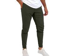 Osheoiso Hommes Chino Pantalon Couleur Unie Chic Pantalon Décontracté Coupe Ajustée Pantalon Eté Streetwear Jeans Moulants Trekking Cargo Pantalon Extensible C Vert Foncé L