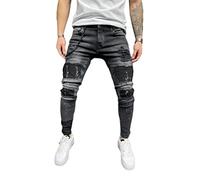 Osheoiso Jean Troué Homme Style Hip Hop Détruit Trou Pantalon en Denim Extensible Couleur Unie Jeans Trou Cassé Streetwear Jeans Moulants Trekking Cargo Mode A1 Noir 3XL