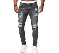 Osheoiso Jean Troué Homme Style Hip Hop Détruit Trou Pantalon en Denim Extensible Couleur Unie Jeans Trou Cassé Streetwear Jeans Moulants Trekking Cargo Vintag A Gris 3XL