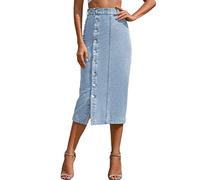 Osheoiso Jupe Élégant pour Femme Party Jupe Jeans Crayon Extensible Décontractés Taille Haute Elastique A-Ligne Jupe Longue Solide Été Bodycon Chic Jupe A Bleu Clair S