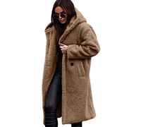 Osheoiso Manteaux en Laine Polaire pour Femmes Doux Cardigan à Capuche Veste Hiver Chic Manteau Blouson de Peluche Sweat à Capuche Élégante B Chameau M