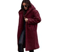 Osheoiso Manteaux en Laine Polaire pour Femmes Doux Cardigan à Capuche Veste Hiver Chic Manteau Blouson de Peluche Sweat à Capuche Élégante B Vin Rouge M