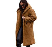 Osheoiso Manteaux en Laine Polaire pour Femmes Doux Cardigan à Capuche Veste Hiver Chic Manteau Blouson de Peluche Sweat à Capuche Élégante B Marron Clair XL