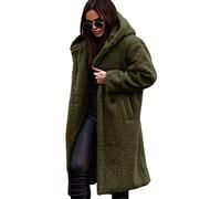 Osheoiso Manteaux en Laine Polaire pour Femmes Doux Cardigan à Capuche Veste Hiver Chic Manteau Blouson de Peluche Sweat à Capuche Élégante B Armée Verte XL