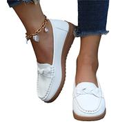 Osheoiso Mocassins Femme Vintage Cuir Chaussures Casual Plates Bateau Chaussures Loafers Elegant Léger Confort Chaussures De Conduite pour Printemps Été A Blanc 41 EU