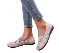 Osheoiso Mocassins Femme Vintage Cuir Chaussures Casual Plates Bateau Chaussures Loafers Elegant Léger Confort Chaussures De Conduite pour Printemps Été B Beige 37 EU