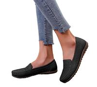 Osheoiso Mocassins Femme Vintage Cuir Chaussures Casual Plates Bateau Chaussures Loafers Elegant Léger Confort Chaussures De Conduite pour Printemps Été B Noir 37 EU
