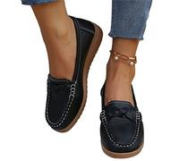 Osheoiso Mocassins Femme Vintage Cuir Chaussures Casual Plates Bateau Chaussures Loafers Elegant Léger Confort Chaussures De Conduite pour Printemps Été A Noir 43 EU