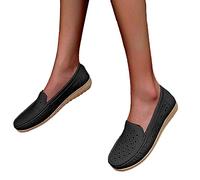 Osheoiso Mocassins Femme Vintage Cuir Chaussures Casual Plates Bateau Chaussures Loafers Elegant Léger Confort Chaussures De Conduite pour Printemps Été C Noir 39 EU