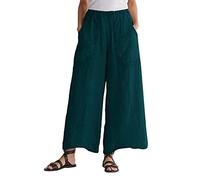 Osheoiso Pantalon Chic Ample Yoga Fitness en Lin Taille Haute Vintage Loungewear Large Palazzo Jambes Jupe Culotte Business pour Femme C Verte XXL