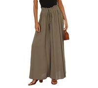 Osheoiso Pantalon Chic Ample Yoga Fitness Pantalon en Lin Taille Haute Vintage Pantalon Loungewear Large Palazzo Jambes Jupe Culotte Business Pantalon pour Femme A Lin Cyan S