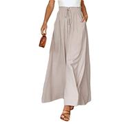 Osheoiso Pantalon Chic Ample Yoga Fitness Pantalon en Lin Taille Haute Vintage Pantalon Loungewear Large Palazzo Jambes Jupe Culotte Business Pantalon pour Femme A Abricot XL
