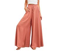 Osheoiso Pantalon Chic Ample Yoga Fitness Pantalon en Lin Taille Haute Vintage Pantalon Loungewear Large Palazzo Jambes Jupe Culotte Business Pantalon pour Femme A Orange Rouge XL