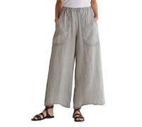 Osheoiso Pantalon Chic Ample Yoga Fitness Pantalon en Lin Taille Haute Vintage Pantalon Loungewear Large Palazzo Jambes Jupe Culotte Business Pantalon pour Femme C Gris Clair S