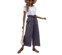 Osheoiso Pantalon Chic Ample Yoga Fitness Pantalon Taille Haute Vintage Pantalon de Plage Loungewear Large Palazzo Jambes Jupe Culotte Eté Business Pantalon pour Femme A Gris Violet S