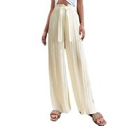 Osheoiso Pantalon Chic Ample Yoga Fitness Taille Haute Vintage Loungewear Large Palazzo Jambes Jupe Culotte Été Business Plissée pour Femme A Beige S