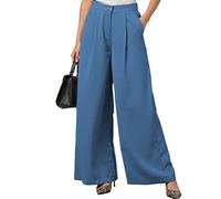 Osheoiso Pantalon Chic Femme Élégant Avec Boutons Couleur Unie Mode Grande Taille Casual Avec Poche Léger Élastique Culotte Pour Été A Bleu S