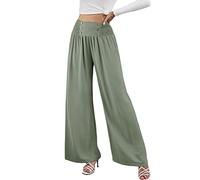 Osheoiso Pantalon Chic Femme Élégant Couleur Unie Elastiqué Grande Taille Casual en Lin Léger Élastique Culotte Bouffante pour Été B Vert Clair L