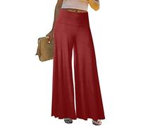 Osheoiso Pantalon Chic Femme Élégant Couleur Unie Elastiqué Taille Elastique Grande Taille Casual en Lin Léger Culotte Bouffante pour Eté A Vin Rouge 4XL