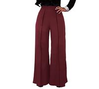 Osheoiso Pantalon Chic Femme Élégant Pantalon avec Boutons Couleur Unie Mode Pantalon Grande Taille Casual Pantalon avec Poche Léger Élastique Culotte pour Eté B Vin Rouge XXL