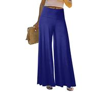 Osheoiso Pantalon Chic Femme Élégant Pantalon Couleur Unie Elastiqué Taille Elastique Grande Taille Casual Pantalon en Lin Léger Élastique Culotte Bouffante pour Eté A Bleu Foncé XL