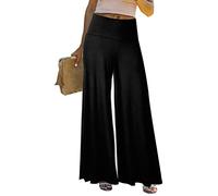 Osheoiso Pantalon Chic Femme Élégant Pantalon Couleur Unie Elastiqué Taille Elastique Grande Taille Casual Pantalon en Lin Léger Élastique Culotte Bouffante pour Eté A Noir XL