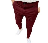 Osheoiso Pantalon de Travail Hommes Chino Pantalon de Costume Élégant Couleur Unie Pantalon Business Casual Pantalon Léger Élastique Pantalons Grande Taille A Vin Rouge S
