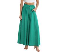 Osheoiso Pantalon Fluide Femme Été Chic Ample Yoga Fitness Pantalon en Lin Taille Haute Vintage Pantalon Large Palazzo Jambes Jupe Culotte Business Pantalon A Vert Foncé M
