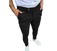 Osheoiso Pantalon Homme Slim Fit Cargo Chino Casual Stretch Costume Doux Vintage Élastique Business Skinny C Noir M