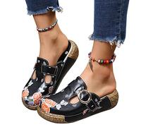 Osheoiso Sabots Femme Sandales Chaussures Compensées Clogs Mules Plateforme Sandales en Cuir Été Fille Vintage Pantoufles Chaussures Confort pour Pieds Larges